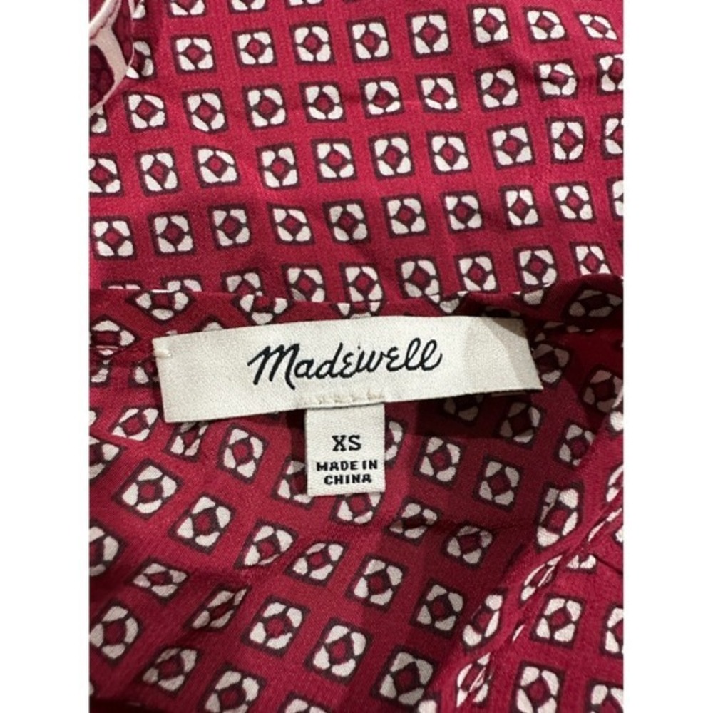 Madewell 100% Silk Bow Back Geometric Blouse Burgundy XS - Picture 5 of 6